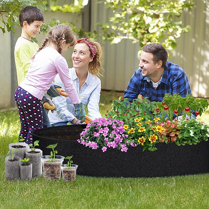 GREANER 4x1FT Large Grow Bag, Heavy Duty Fabric Round Garden Raised Planting Bed, Planting Container Grow Bag for Planting Herb Flower Vegetable Potato Plants(Black)