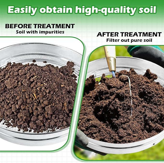 14.57'' Large Soil Sifter for Gardening with 1, 3, 6, 9, 12 mm Sieve Mesh Compost Dirt Sifter with Handle Garden Sand Soil Rock Sieve for Dirt Sand Rocks Pellet Gravel (Sliver)