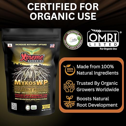Xtreme Gardening Mykos WP Mycorrhizae Powder 4 oz – Organic Mycorrhizae for Plants – Mycorrhizal Fungi Root Stimulator for Plants – Ideal for Seedlings, Transplants, Bare-Root Trees & Hydroponics