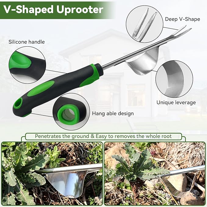 Hand Weeder Tool Set, Portable Garden Weeder Puller for Lawn & Garden with 4-Claw Digger, Crack Weeder and Ergonomic Rubber Handle Manual（3 Pcs）