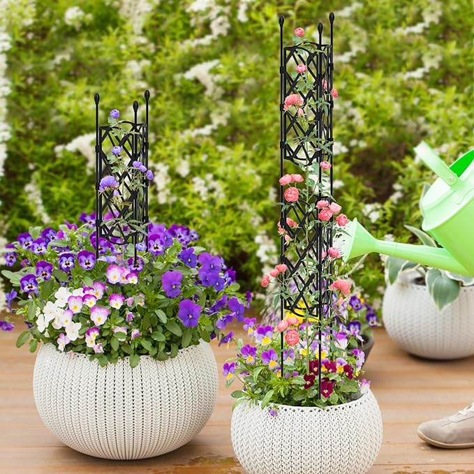 Garden Trellis for Climbing Plants Outdoor, 4FT Tall Plant Support Trellis Cage for Indoor Potted Plants, Plant Trellises Frame for Vines, Flowers, Vegetable, Rustproof Lattice Grid Panels