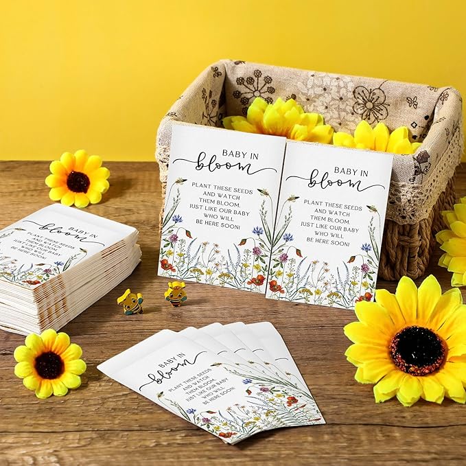 Fumete 25 Pcs Baby in Bloom Seed Packet Favors Wildflower Baby Shower Self Adhesive Envelopes for Guests Flower Packet Kraft Mini Organizer Decorations for Party Gift Favors, No Seeds