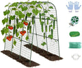 Cucumber Trellis, Metal Garden Arch Trellis for Raised Bed, 48 x 48inch U-Shape Garden Trellis for Climbing Plants Outdoor, Vegetables Fruit Plant Support with Netting, Gardening Supplies (Green)