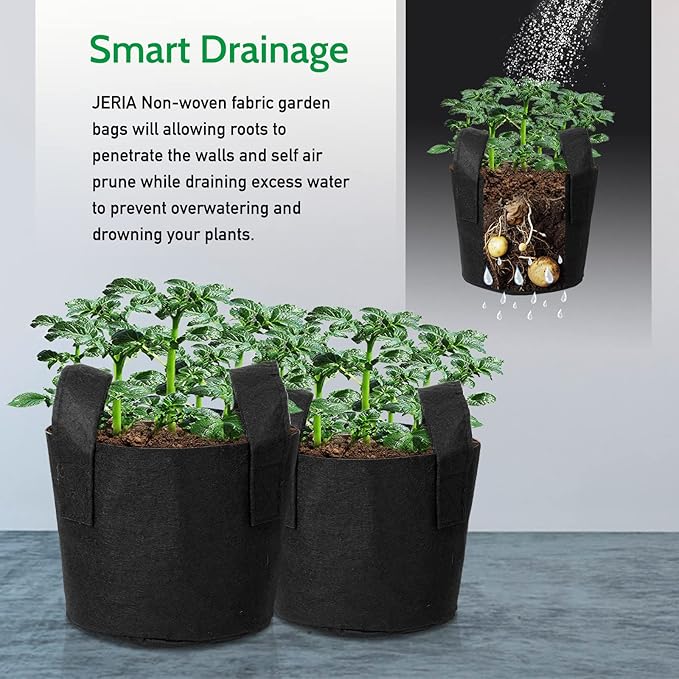 JERIA 24-Pack 10 Gallon Nonwoven Grow Bags, Plant Grow Bags，Heavy Duty Aeration Fabric Pots with Durable Handles, Come with 24 Pcs Plant Labels