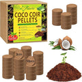 Riare 50 Pcs 30mm Organic Coco Coir Seed Starter Soil, Compressed Coconut Coir Potting Soil Mix for Seed Starting, Coconut Fiber Pellet for Planting Indoor & Outdoor Plants, Vegetables, Garden
