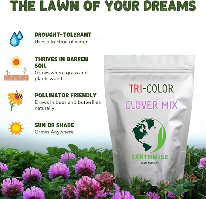 Earthwise Tri-Clover Blend – 1 lb – Red, White & Crimson Clovers, Easy-Grow, Wildlife & Pollinator Friendly – 2,000 sq. ft.