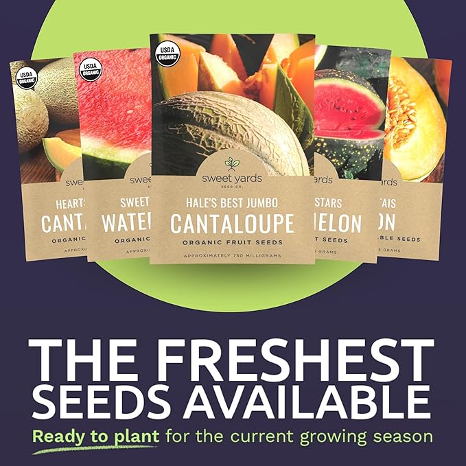 Organic Melon Seeds Variety Pack - 10 Individual Packs - 2026 Season - Sugar Baby, Charentais, Hearts of Gold and More! for Indoor & Outdoor Planting (Non-GMO, Certified Organic)