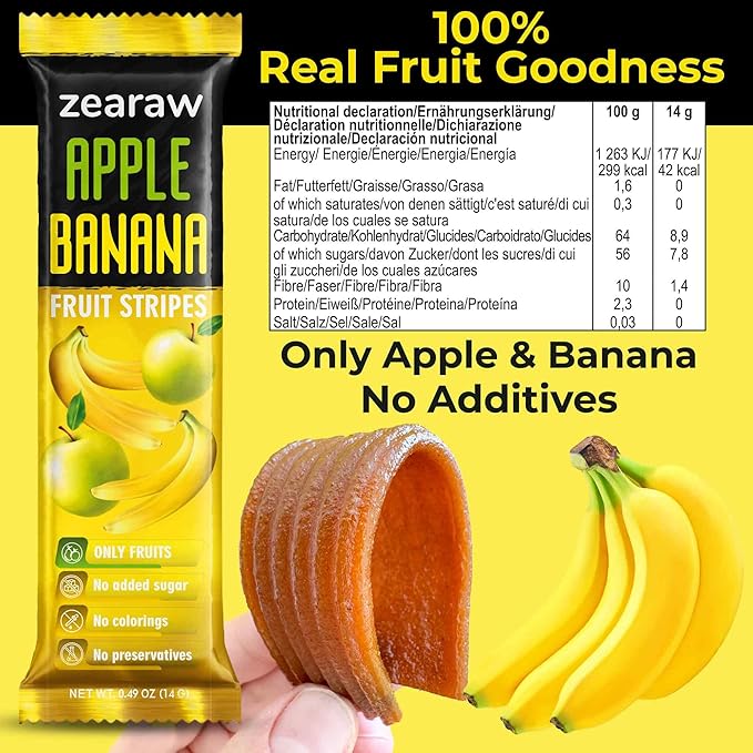 ZEARAW Healthy Fruit Snacks for Adults and Kids – 30 Fruit Leather with Dried Cherry, Blueberry, Banana – Vegan Low-Carb Variety Pack Strips for Kids – Sugar Free Bars