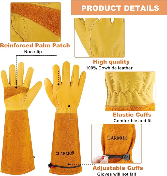 Long Gardening-Gloves Women/Men-Thorn proof Rose Pruning Heavy Duty Gauntlet, Best Garden Gifts for Gardener-S