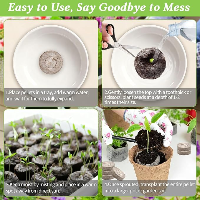 Legigo 50 PCS 30mm Peat Pellets Seed Starter Soil, Compressed Seed Starting Pods Plant Starter Soil Pods Plugs for Seedlings, Peat Pods for Starting Seeds, Herbs Tomatoes Flowers and Vegetables
