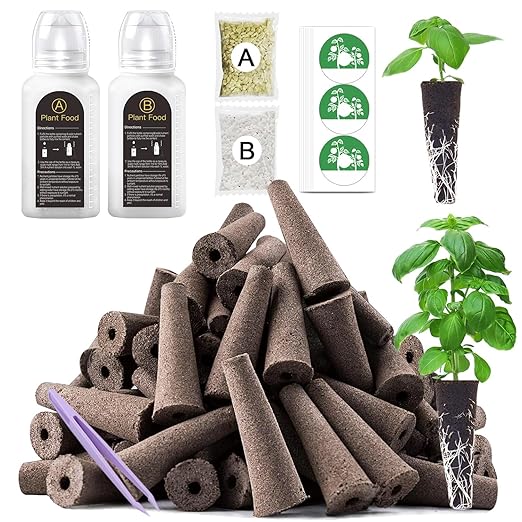 105 Pcs Grow Sponges and Hydroponics Plant Food Compatible with Aero Garden and All Brands - Seed Pods Lables and Indoor Plant Fertilizer for Indoor Garden Hydroponics Growing System