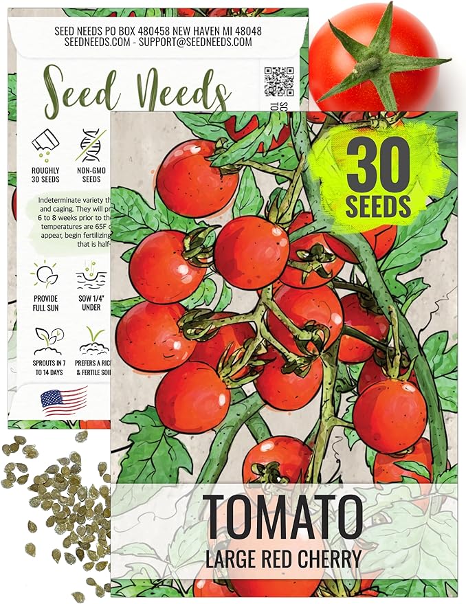 Seed Needs Tomato Seeds for Planting Large Red Cherry Tomatoes - Non-GMO Heirloom & Untreated Indeterminate Variety to Plant an Outdoor Home Grown Vegetable Garden (1 Pack)