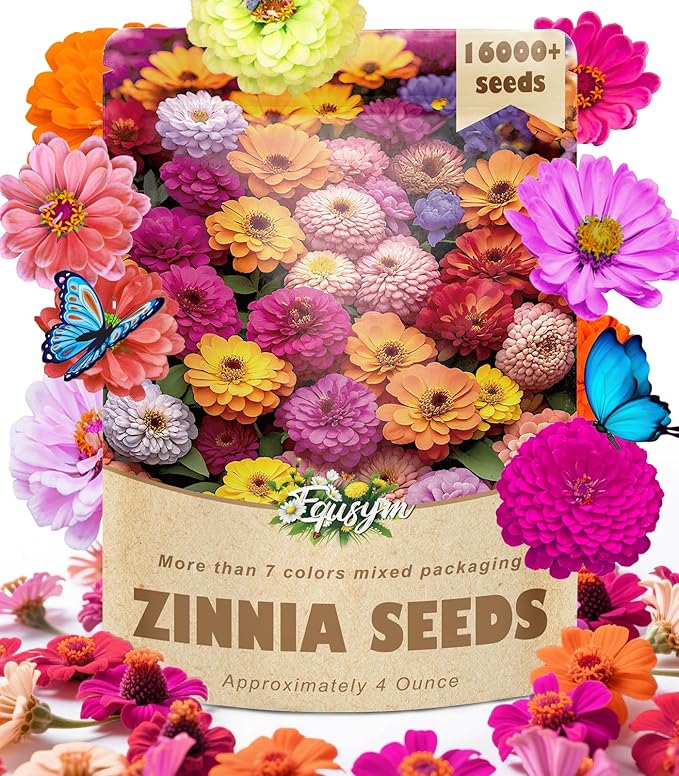 16000+ Zinnia Flower Seeds for 2026-7+ Color Mix, High Germination Rate, Perfect for Gardens, Mix Zinnia Wildflower Seeds, Mixed Colors and Large Blooms, Easy to Grow, Large 4 Ounce Packet