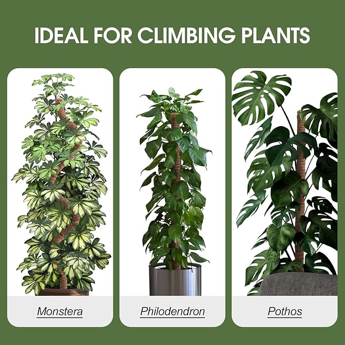 4 Pack Moss Pole, 28 Inch Bendable Moss Poles for Plants Monstera for Climbing Plants, Handmade Coco Coir Pole Plant Sticks Support Stakes for Indoor Plants Plant Grow