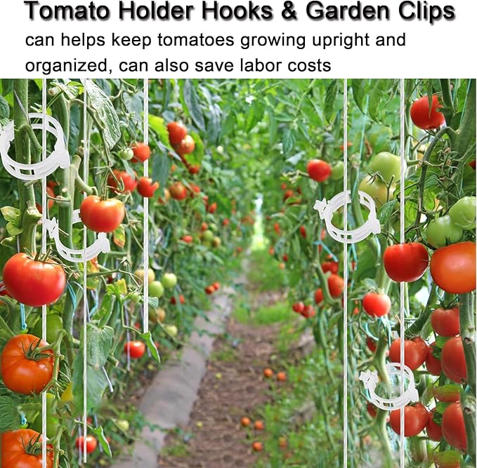 Tomato Support Hooks with String,20 Pack Tomato Trellis Roller Hooks with 49.2FT String for Plant,Greenhouse Tomato Flower Vine Twine Crop Trellis Kit Plant Roller Hook