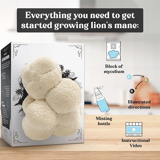 Organic Lion's Mane Mushroom Growing Kit - Indoor Gardening Kit for Fresh Gourmet Mushrooms - Easy to Grow at Home - Holiday Gift for Garden Lovers & Foodies - Grown in USA - 3.5 lb