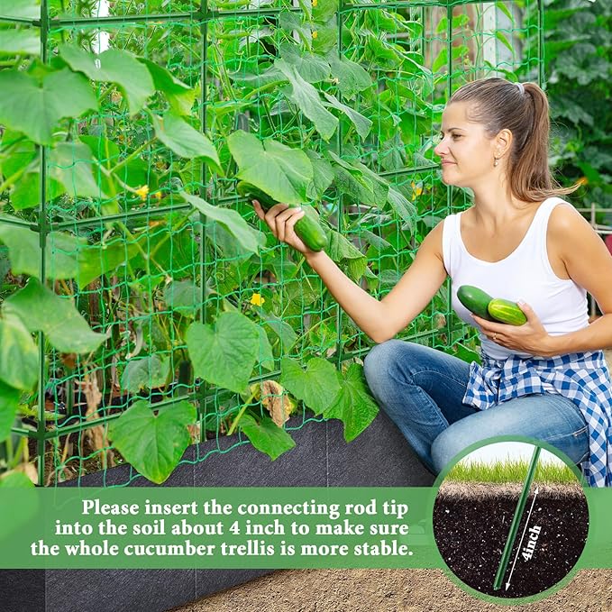 66x65x18 Inch Cucumber Trellis for Raised Bed - with 61 Gallon Grow Bags, Garden Trellis for Climbing Plants Outdoor with Climbing Net and Plant Support for Cucumber, Tomato, Vegetable, Grape, Vine
