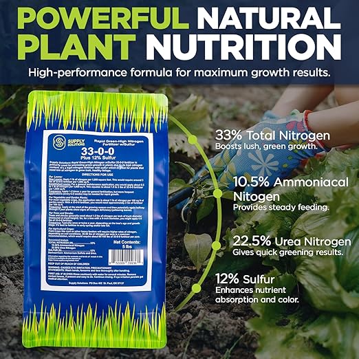 Supply Solutions | 33-0-0 Rapid Green High Nitrogen Fertilizer with Sulfur - Fast-Acting Lawn & Turf Fertilizer for Lush Green Growth - Nitrogen-Rich Plant Food for Grass, Crops & Gardens (5 Pounds)