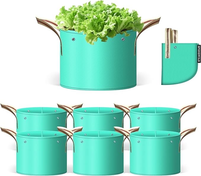 SPONDWILD 7 Pcs 7 Gallon Grow Bags, PE Garden Grow Bags for Plants with Branch-Binding Holes and Bottom Drain Holes, Ideal for Vegetables, Strawberries and Flowers