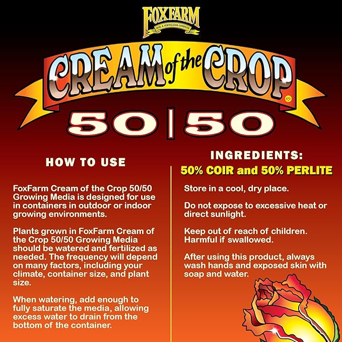FoxFarm Cream of the Crop 50/50 Growing Media, 2cu ft - Facilitating Aeration and Drainage, for Indoor/Outdoor Container Gardens - Ideal for Use with Customized Feeding Schedules
