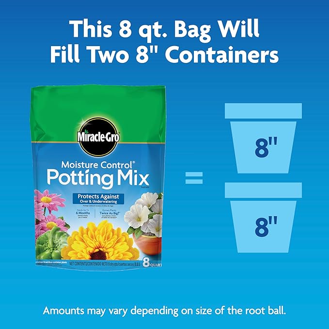 Miracle-Gro Moisture Control Potting Mix - Plant Soil For Container Plants, Protects against Over- and Under-Watering, 8 qt. (2-Pack)