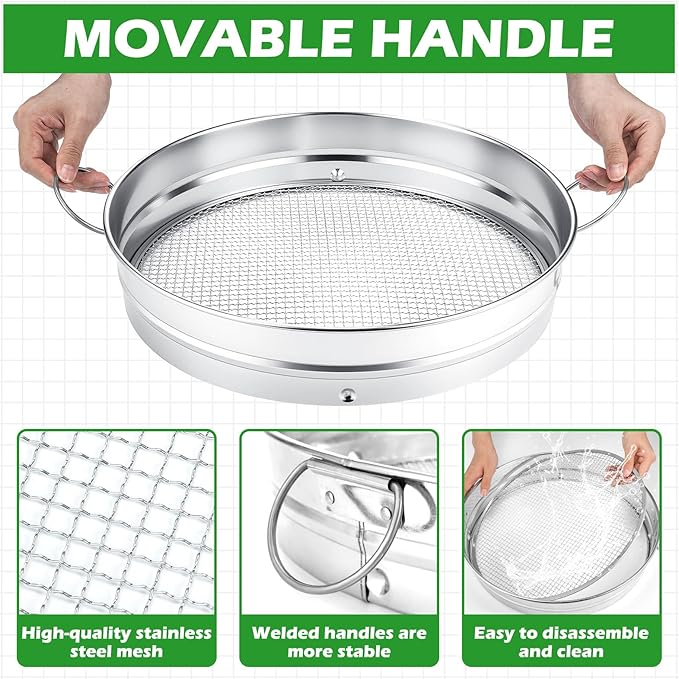14.57'' Large Soil Sifter for Gardening with 1, 3, 6, 9, 12 mm Sieve Mesh Compost Dirt Sifter with Handle Garden Sand Soil Rock Sieve for Dirt Sand Rocks Pellet Gravel (Sliver)