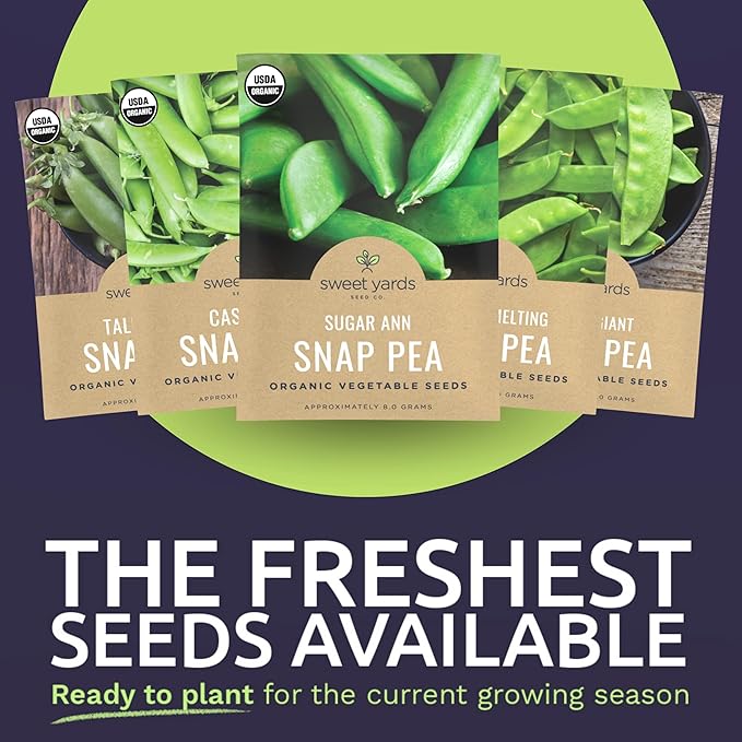 Organic Pea Lover Seeds Variety Pack - 6 Individual Packs - 2026 Season - Cascadia Snap Pea, Giant Snow, Sugar Ann Snap and More! For Indoor & Outdoor Planting (Non-GMO, Certified Organic)