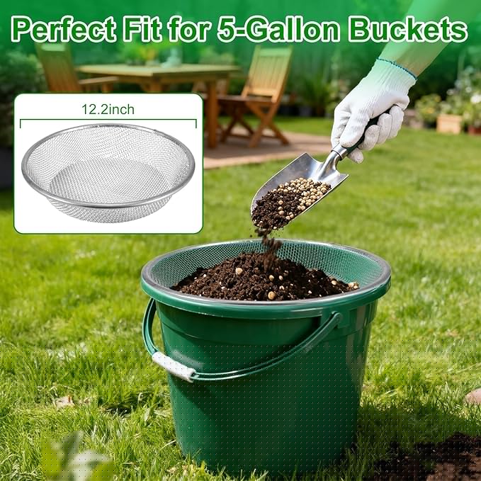 3PACK Soil Sand Compost Sifter for Gardening - Soil Compost Rock Sifter with Repotting Mat Fits 5-Gallon Buckets 1/4 Inch & 1/8 Inch & 3/8 Inch Mesh Sieve for Gravel, Dirt, Sawdust