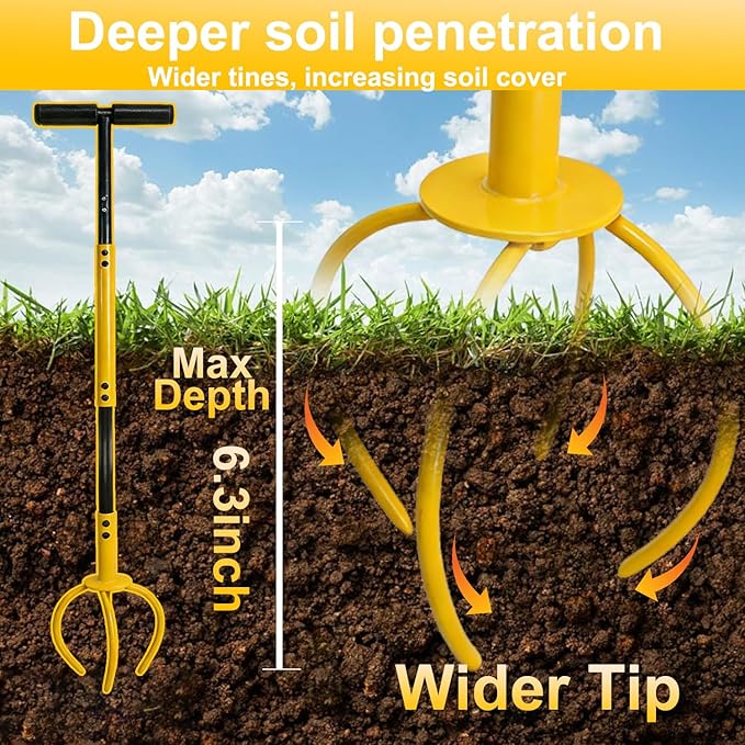 Garden Hand Tiller with Ergonomic Handle, Steel Cultivator Tiller Lawn Aerator Soil Lossener Manual Twist Tiller for Gardening
