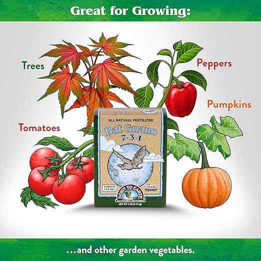 Down To Earth All Natural Fertilizers Organic Bat Guano - High Nitrogen Plant Food for Vegetative Growth 7-3-1, 0.25 lb
