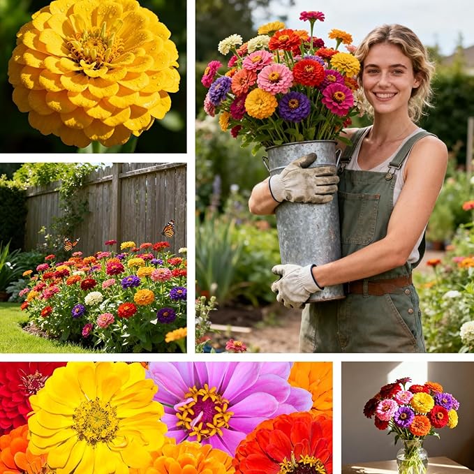 PLANTMEW 1000+ Zinnia Seeds Flower Seeds for 2026 Planting, 0.35 Oz, 5 Varieties (Pink, Yellow, Orange, White, Purple), 10G Mixed Colors and Large Blooms, Open Pollinated - Bulk (0.35 Ounce Pouch)