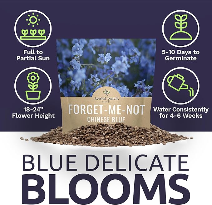 Chinese Forget Me Not Wildflower Seeds - Bulk 1 Ounce Packet - Over 5,500 Open Pollinated Seeds - Blue Cynoglossum amabile