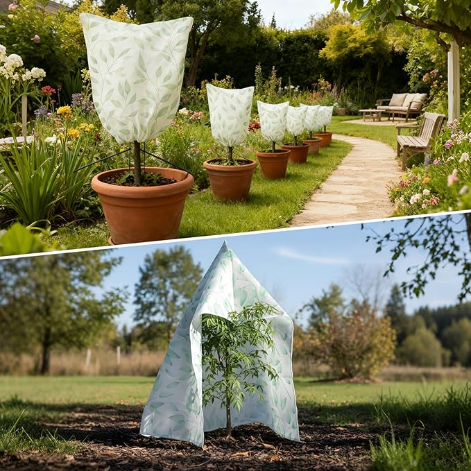 2 Pack Plant Covers Freeze Protection Winter Frost Covers with Zipper Drawstring Reusable Frost Cloth for Outdoor Winter Weather Shrubs Trees Jacket (70.9" X 82.7")