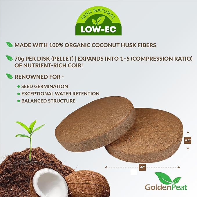 Low EC (<0.5) Coco Peat Seed Starting Mix Pods (94 mm - 72 Pack) for Seedlings. Compressed Seed Starting Pellets, Seed Starter Pods for Seedlings, Indoor/Outdoor Plants, Herbs, Vegetables & Flowers