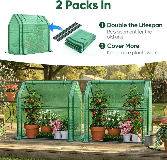 Quictent Mini Greenhouse for Indoor, 2-Pack Tabletop Portable Small Green House Waterproof UV Protected Cover Shelter for Outdoors, Garden Plant Seed Starting Nursery, 36"x18"x33", Green