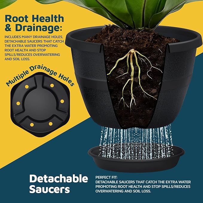 10-Inch Whiskey Barrel Planters Outdoor Pack of 2 - Durable Plastic Plant Pots for Indoor & Outdoor Use with Drainage & Saucer, Lightweight Rustic Barrel Planters for Flowers, Herbs & Small Plants