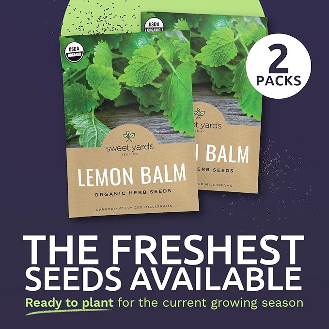 Sweet Yards Seed Co. Organic Lemon Balm – Two Seed Packets! – Approx. 682 Open Pollinated Non-GMO Herb Seeds