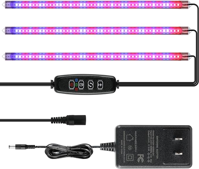 iPower 40W LED Plant Grow Light Strips Full Spectrum for Indoor Plants with Auto ON/Off 3/9/12H Timer, 10 Dimmable Levels 48 LEDs Per Light Strip, 3 Tubes, Red&Blue