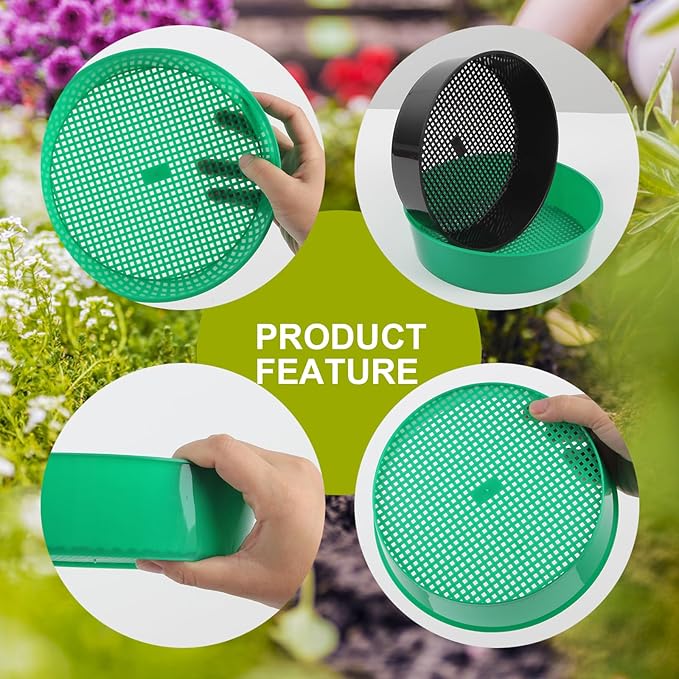 4 Pack Garden Soil Compost Sifter, Rock Garden Sieve, Plastic Sifting Pan Set for Home Plant Work with Small Gravel and Sand