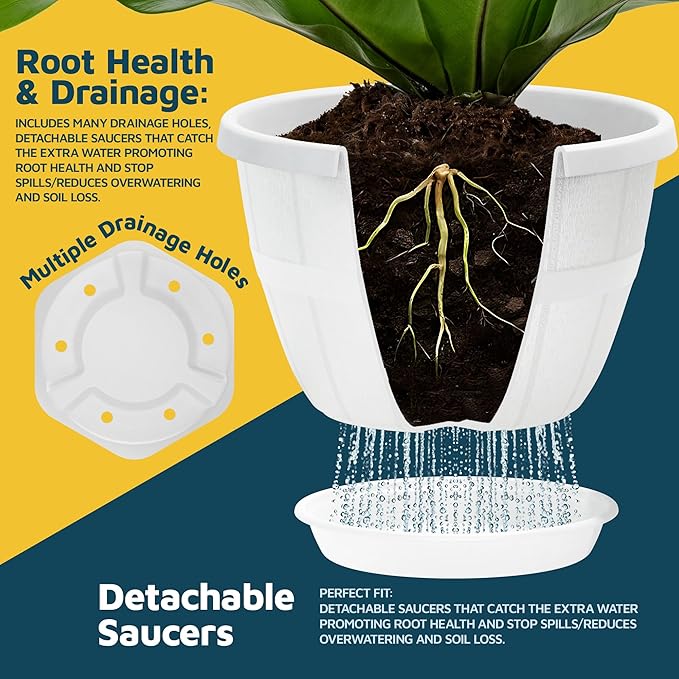 10-Inch Whiskey Barrel Planters Outdoor Pack of 2 - Durable Plastic Plant Pots for Indoor & Outdoor Use with Drainage & Saucer, Lightweight Rustic Barrel Planters for Flowers, Herbs & Small Plants