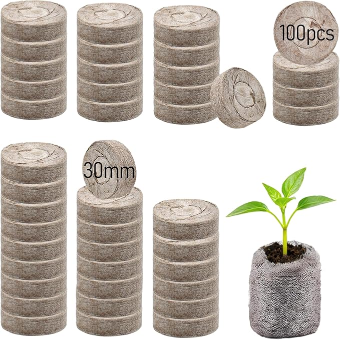 Legigo 100 PCS 30mm Peat Pellets Seed Starter Soil, Compressed Seed Starting Pods Plant Starter Soil Pods Plugs for Seedlings, Peat Pods for Starting Seeds, Herbs Tomatoes Flowers and Vegetables