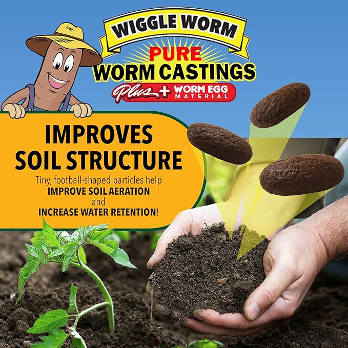 100% Pure Worm Castings Plus Worm Egg Material, 40lbs - Fertilizer and Soil Amendment for Indoor and Outdoor Gardening to Improve Soil Fertility and Aeration - 100% Organic and Odor Free