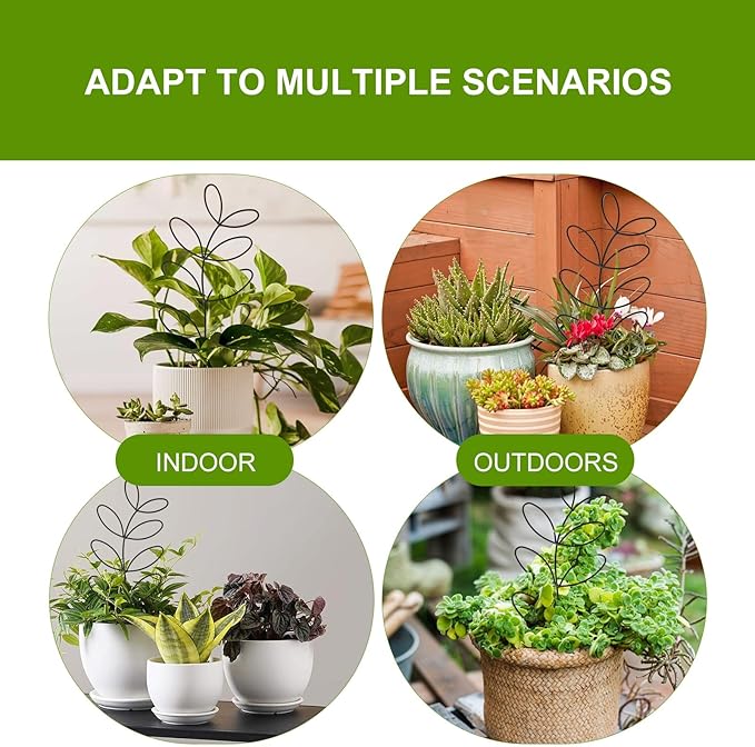 2 Pack 14.8 Inch Plant Trellis Indoor for Climbing Plants with 50 Plant Ties, Small Metal Garden Trellis for Potted Plants, Leaf Shaped Support for Ivy Hoya Pothos Monstera Houseplants