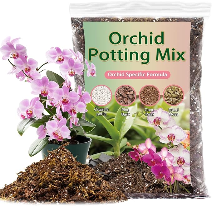 Premium Orchid Potting Mix for Repotting,1 Quart Orchid Soil for Various Orchid Types,Orchid Specific Formula Blends Natural Pine Bark,Perlite,Coco Peat & Dried Forest Moss