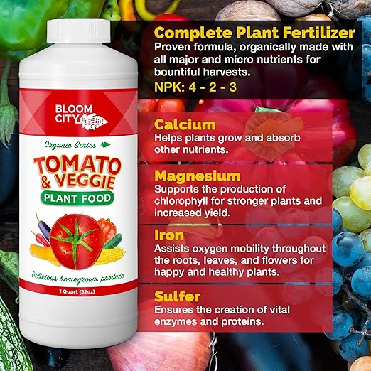 Bloom City Tomato & Veggie Plant Food – Liquid Fertilizer for Bigger Harvests, Stronger Roots & Vigorous Growth, 32 oz