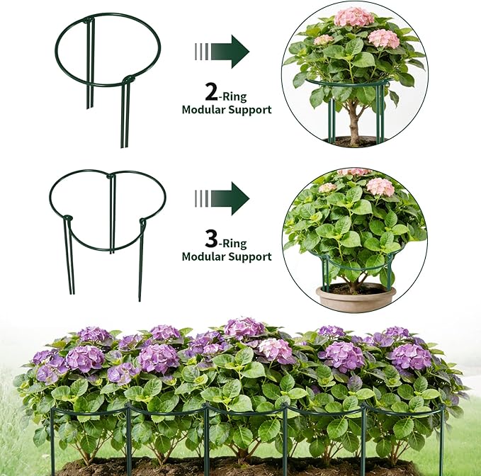 AMAGABELI GARDEN & HOME 12 Pack Plant Support Stakes 10" W x 15.8" H Peony Cage Heavy Duty Half Round Metal Garden Support Structures Plant Cage with Ties for Indoor Flower Tomato Hydrangea Monstera