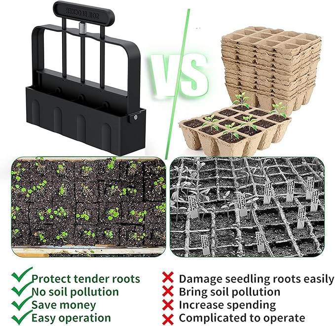 Pssopp Soil Blocking Tool Soil Block Maker 4 Cells Top Hill Soil Blocker Quad Soil Blocker Set for Outdoor Garden Seed Plants