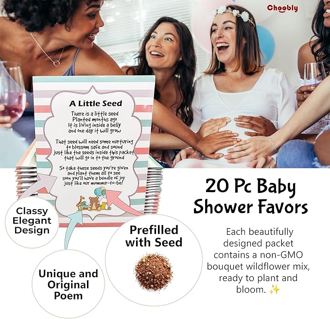 Mommy to Bee Seed Packets | Girl or Boy Baby Shower Favors for Guests | 20 Wildflower Seeds Packets | Pre-Filled | Bouquet Wildflower Mix | Non-GMO Seeds | Gender Neutral | Oh Baby | Gifts (Neutral)