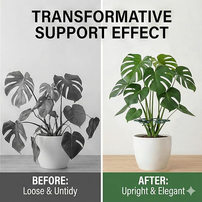 2Pack Green Iron Monstera Support,4.1 * 4.1IN Plant Support Stakes for Indoor Plants,Durable Green Metal Plant Stem Supports-Easy Installation.