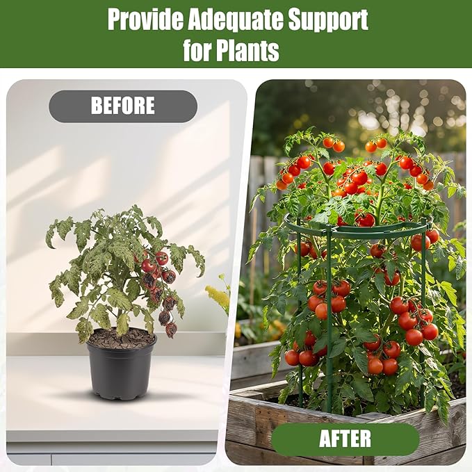 8 Pack Peony Cages and Supports, 11.8" D x 25" H Plant Supports for Outdoor Plants, Peony Support Cage Flower Support Rings, Plant Support Ring for Rose Tomato Hydrangea Strawberry